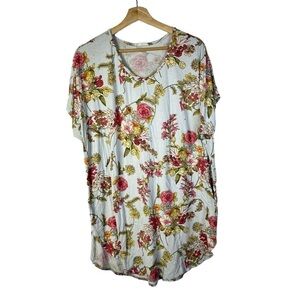 Boutique BomBom Light Blue Floral Scoop Neck Short Sleeve T-Shirt XL